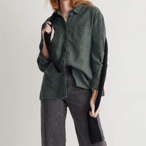 Madewell Oversized Ex-Boyfriend Shirt in Flannel: Seamed Edition in Dark Palm